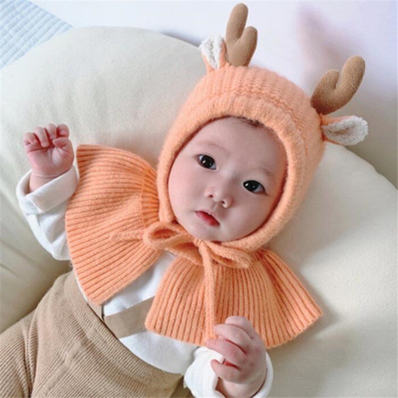 Mũ Len Trùm Đầu Tích Hợp Khăn Choàng Cổ Bảo Vệ Tai Dễ Thương Cho Bé Trai Và Bé Gái