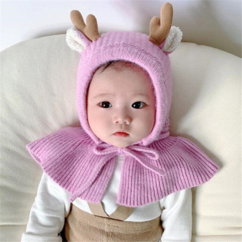 Mũ Len Trùm Đầu Tích Hợp Khăn Choàng Cổ Bảo Vệ Tai Dễ Thương Cho Bé Trai Và Bé Gái