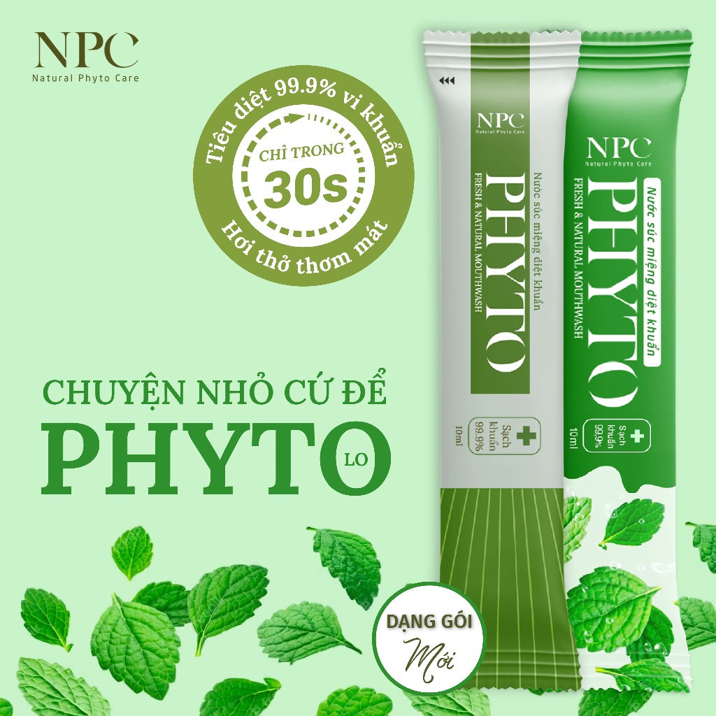 Gói nước súc miệng Phyto làm sạch, khử hôi miệng, tinh dầu thiên nhiên - 10ml/gói - NPC PHAR