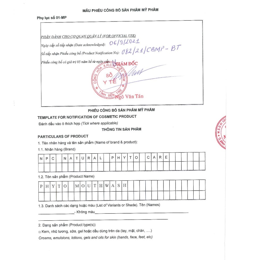 COMBO 2 chai nước súc miệng Phyto làm sạch, khử hôi miệng, tinh dầu thiên nhiên 250ml- NPC PHAR