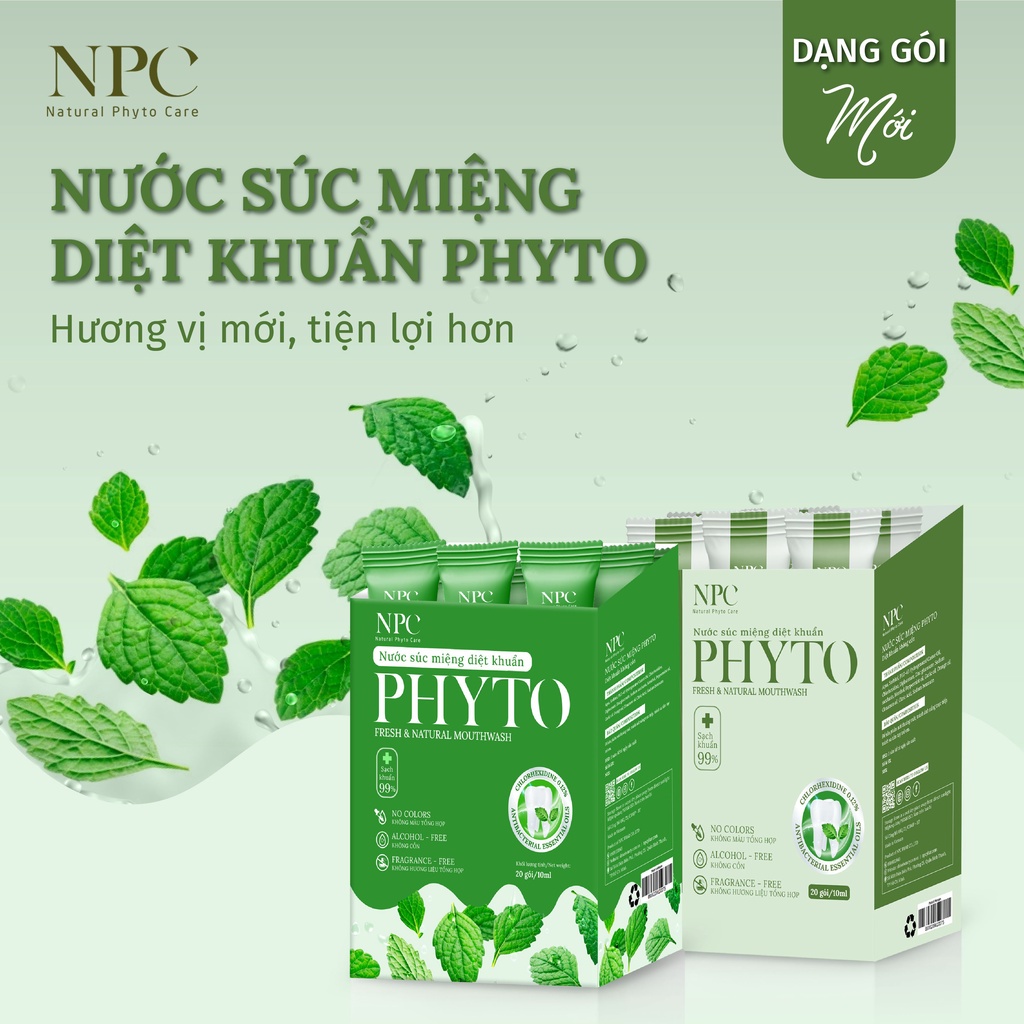 Combo 3 gói súc miệng Phyto gói 10ml làm sạch khoang miệng 99.9%, tinh dầu cam - NPC PHAR