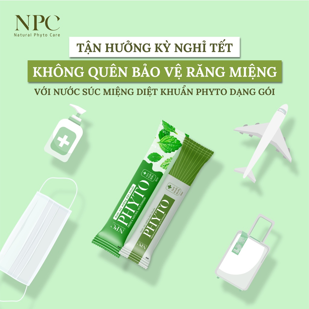 Hộp 20 gói nước súc miệng NPC Phyto làm sạch, khử hôi miệng, tinh dầu bạc hà - 10ml/gói - NPC PHAR