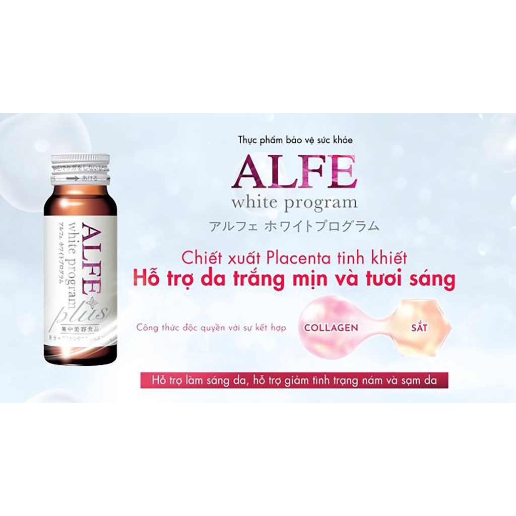 Hộp 10 chai Collagen nội địa Nhật Bản Alfe White Pro - Placenta tinh khiết 200mg dưỡng trắng, làm mịn da 50ml/chai