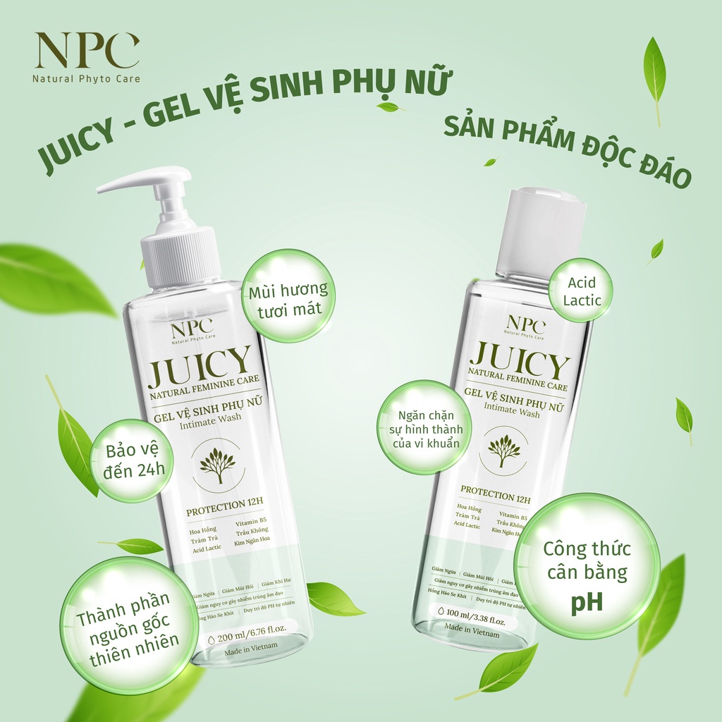 Dung dịch vệ sinh phụ nữ NPC Juicy chai 200ml tinh chất trầu không kháng khuẩn tự nhiên - NPC PHAR