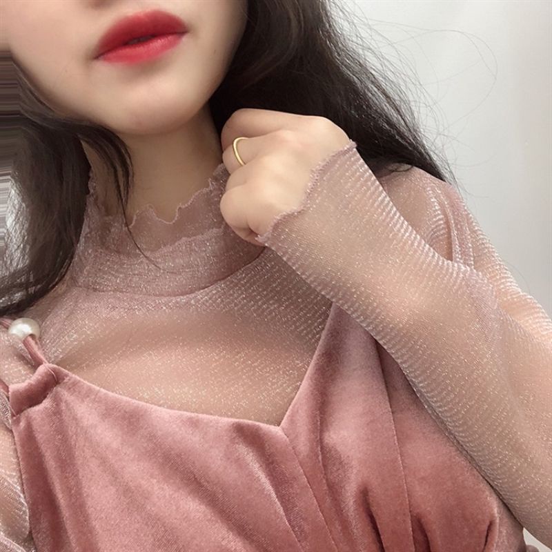 Jiashucheng Áo Lưới Gạc Phối Ren Trong Suốt Phong Cách Phương Tây Thời Trang Thu Đông Cho Nữ