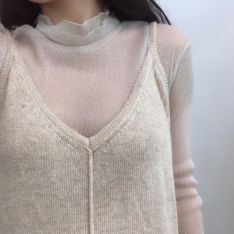 Jiashucheng Áo Lưới Gạc Phối Ren Trong Suốt Phong Cách Phương Tây Thời Trang Thu Đông Cho Nữ