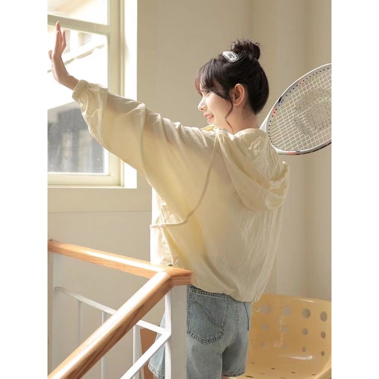 Jiashucheng Áo Khoác Mỏng Chống Nắng Dáng Rộng Màu Vàng Phong Cách Hàn Quốc Ngọt Ngào Mùa Hè Cho Nữ