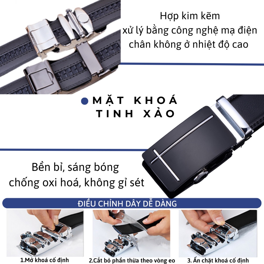 Thắt lưng nam dây nịt nam cao cấp dây lưng da bò thật khoá tự động quà tặng nam Padas Fashion TL119