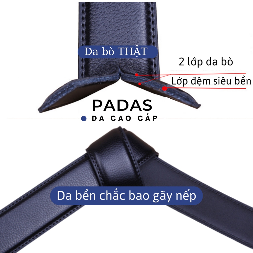 Dây lưng da thắt lưng nam cao cấp dây nit da bò thật khoá tự động quà tặng cho nam giới Padas Fashion TL127