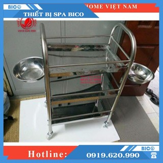 [Kèm 2 Bát] Xe Đẩy Đồ Inox 3 Tầng Inox 304 Cho Spa Và Thẩm Mỹ Viên - Thiết Bị Spa BICO