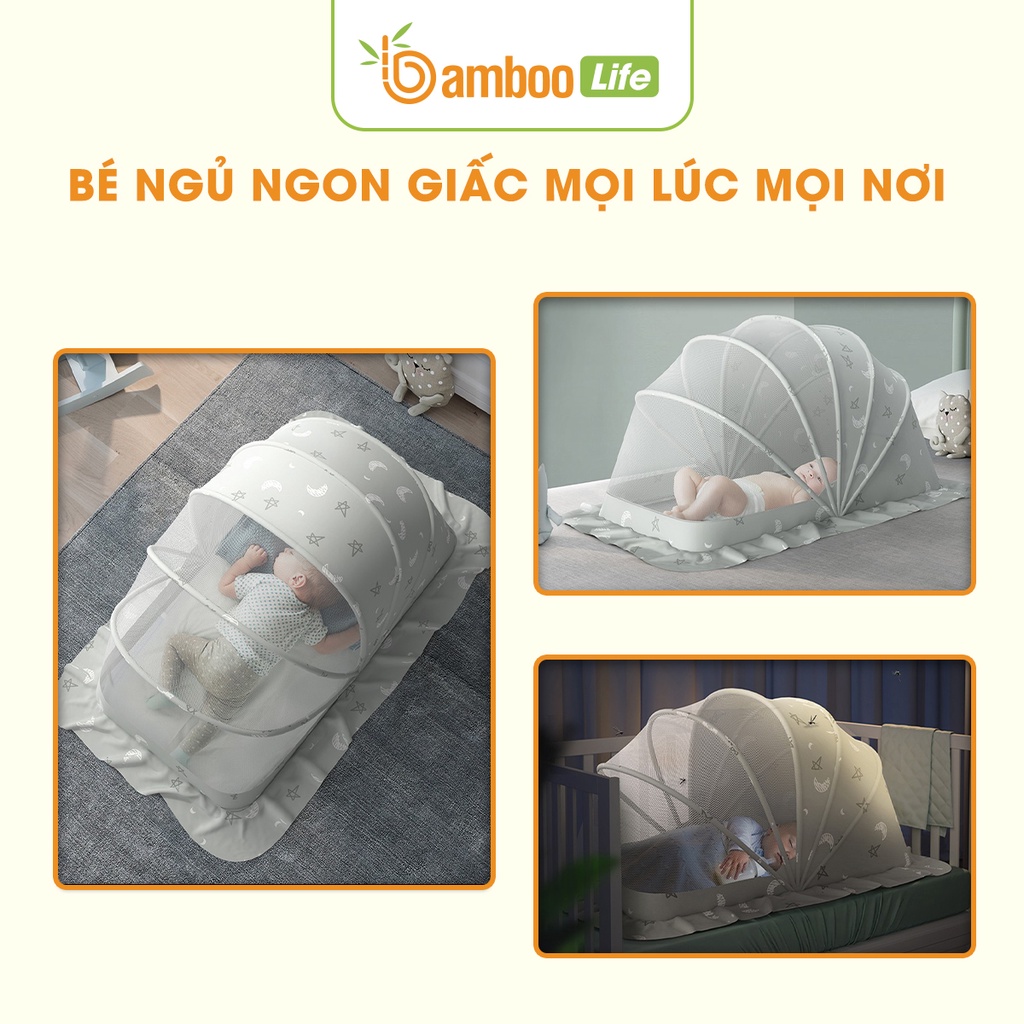 Màn chụp cho bé, mùng chụp cho bé Bamboo Life chính hãng gấp gọn tự bung  chống muỗi côn trùng giảm ánh sáng tiện dụng