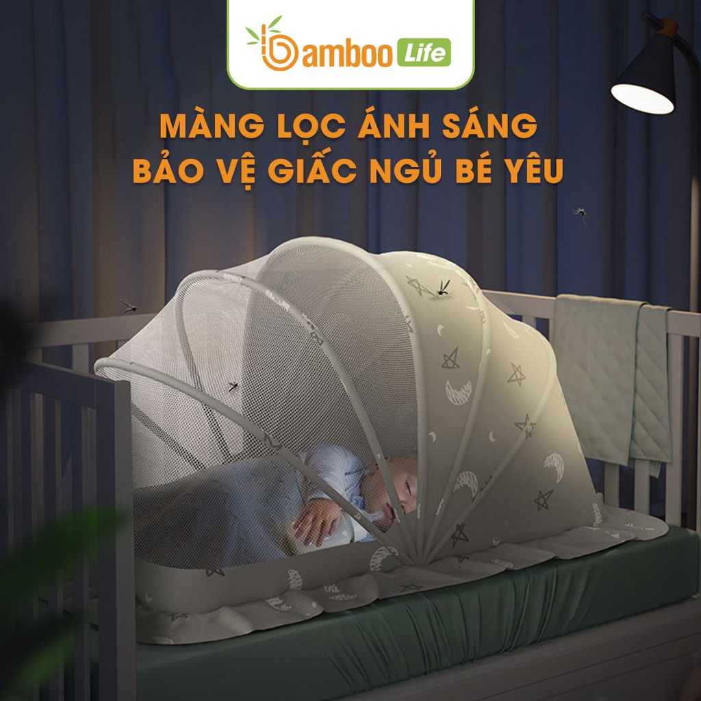 Màn chụp cho bé, mùng chụp cho bé Bamboo Life chính hãng gấp gọn tự bung  chống muỗi côn trùng giảm ánh sáng tiện dụng