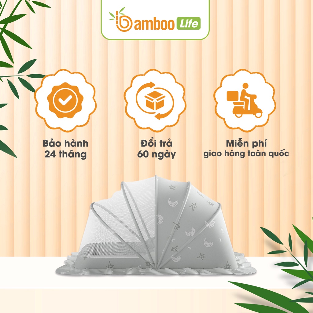 Màn chụp cho bé, mùng chụp cho bé Bamboo Life chính hãng gấp gọn tự bung  chống muỗi côn trùng giảm ánh sáng tiện dụng