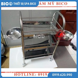 Xe Đẩy Đồ Inox 304 Kèm 2 Bát Không Han Rỉ Bánh Xe Cực Chắc Chắn - Thiết Bị Thẩm Mỹ BICO