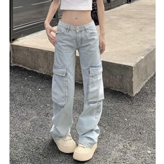 jamaisvu Quần Yếm Jean Ống Rộng Lưng Thấp Màu Sắc Tươi Sáng Phong Cách Mỹ Cổ Điển Thời Trang Cho Nữ