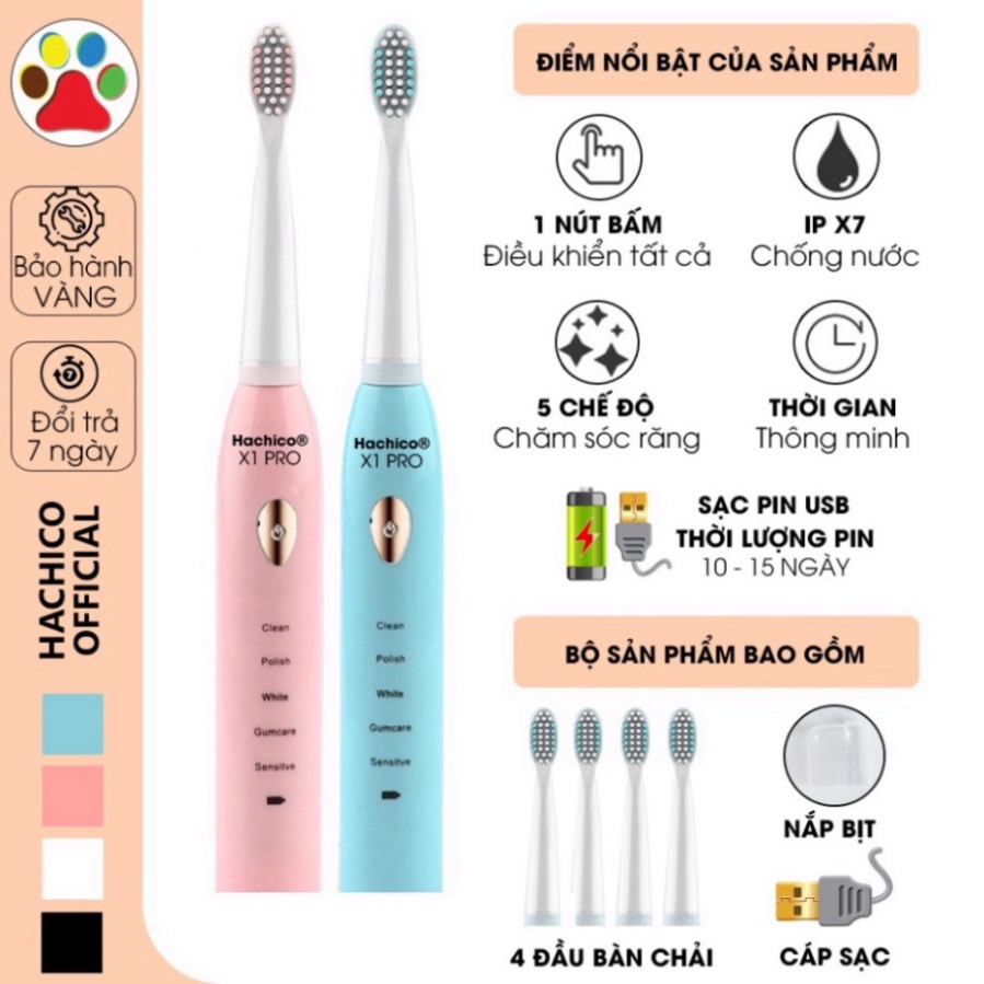 Bàn chải điện Sonic X1 Pro, bàn chải đánh răng điện bản Pro nâng cấp đặc biệt , có 4 đầu chải Hot Hot