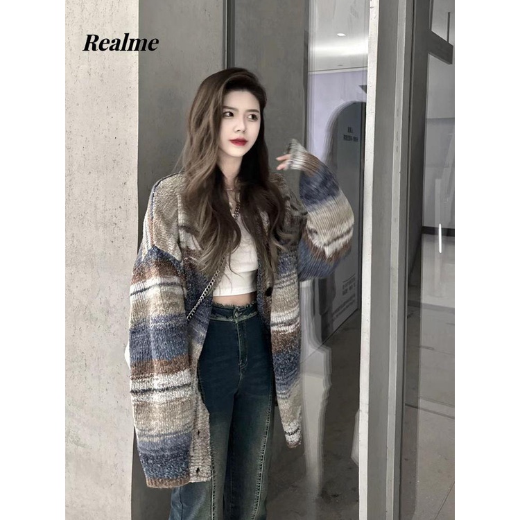 Áo Khoác cardigan Dệt Kim Mỏng Dáng Rộng Phong Cách retro Mùa Thu 2023