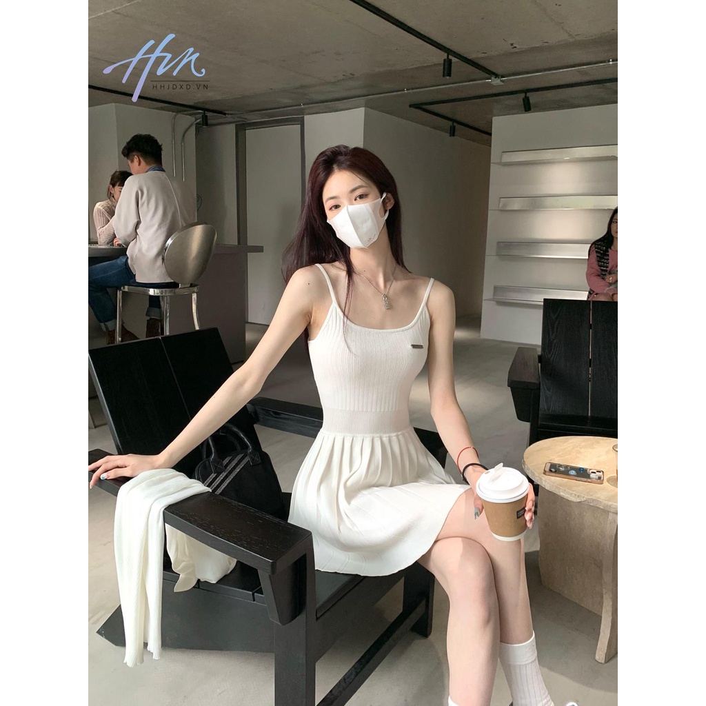 Đầm tennis Hai Dây Dáng Chữ a Xếp Ly Màu Trắng Thời Trang Mùa Hè Cho Nữ