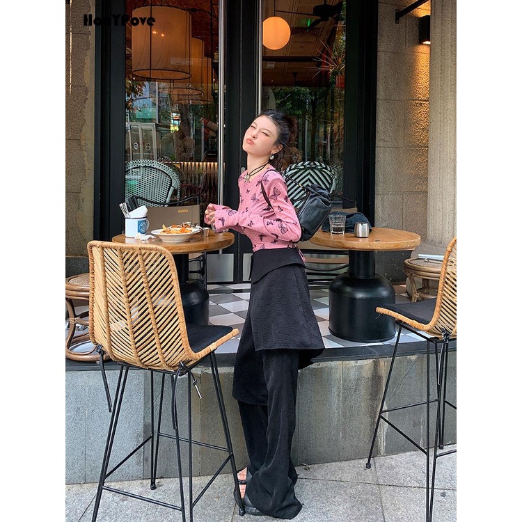 Honypove Áo Thun Tay Dài Chống Nắng Xuyên Thấu Họa Tiết Bướm Phong Cách Mới Thời Trang Mùa Thu 2023 Dành Cho Bạn Nữ