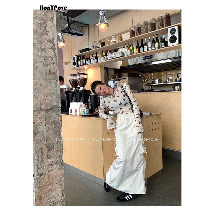 Honypove Áo Thun Tay Dài Chống Nắng Xuyên Thấu Họa Tiết Bướm Phong Cách Mới Thời Trang Mùa Thu 2023 Dành Cho Bạn Nữ