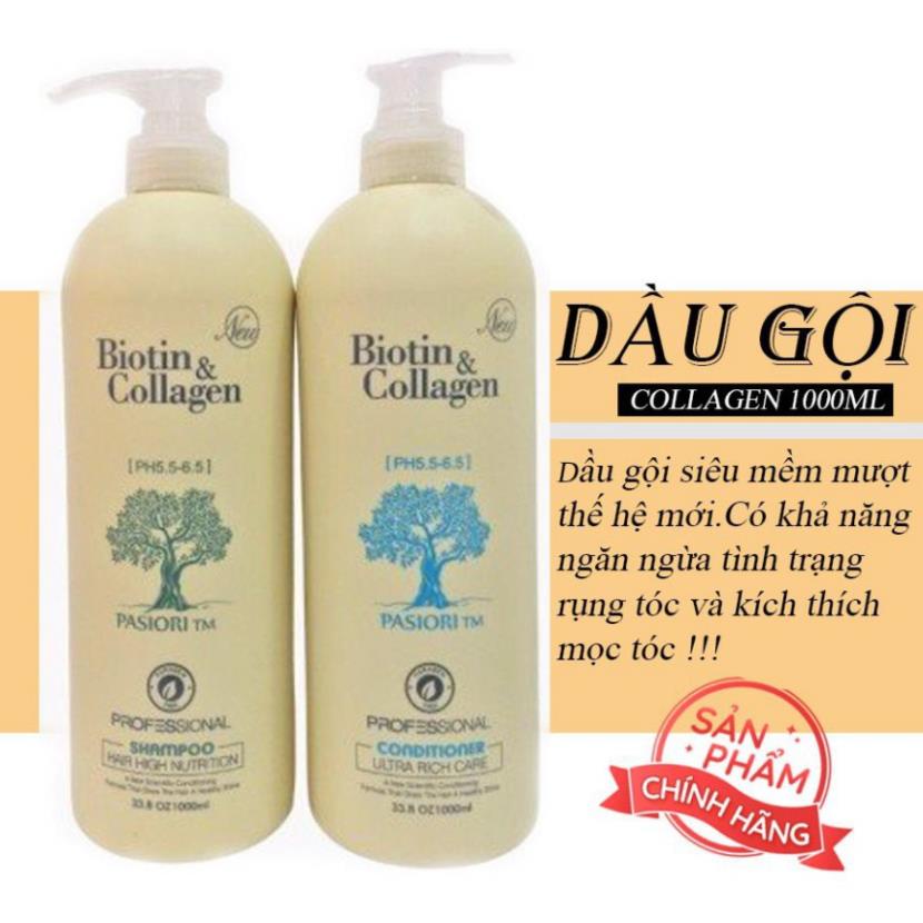 Cặp Dầu Gội Xả Biotin Trắng - Biotin Collagen Giảm Rụng Tóc Phục Hồi Khô Sơ Hư Tổn 1000Ml