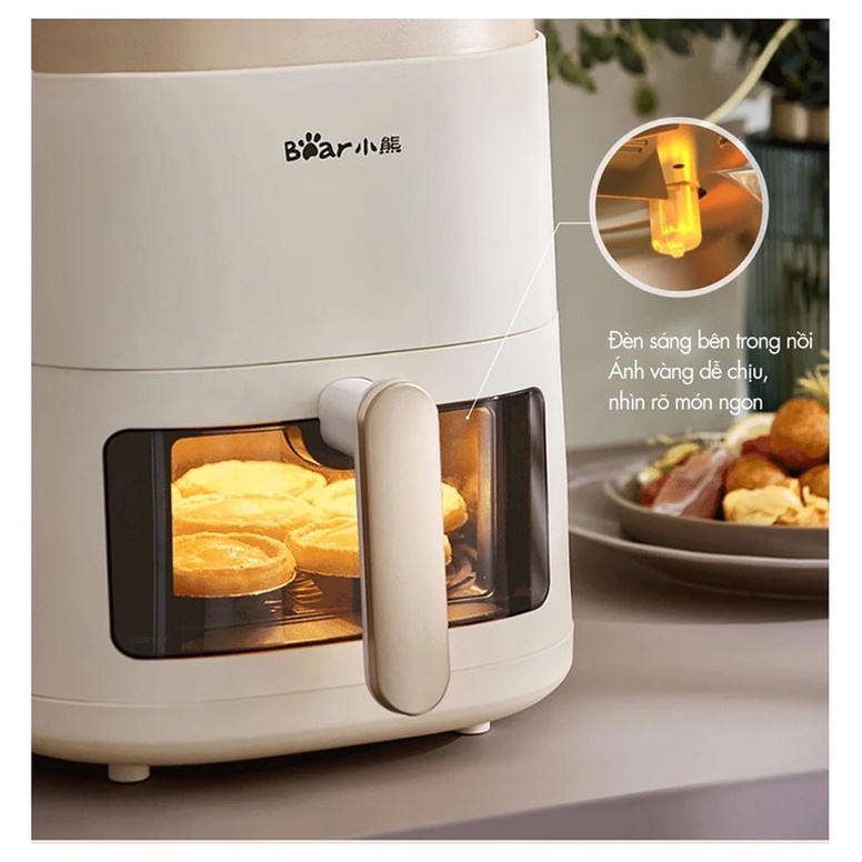 Nồi chiên không dầu mặt kính dung tích 5L BEAR QZG- F15E3 1500W màu trắng bảo hành 12 tháng