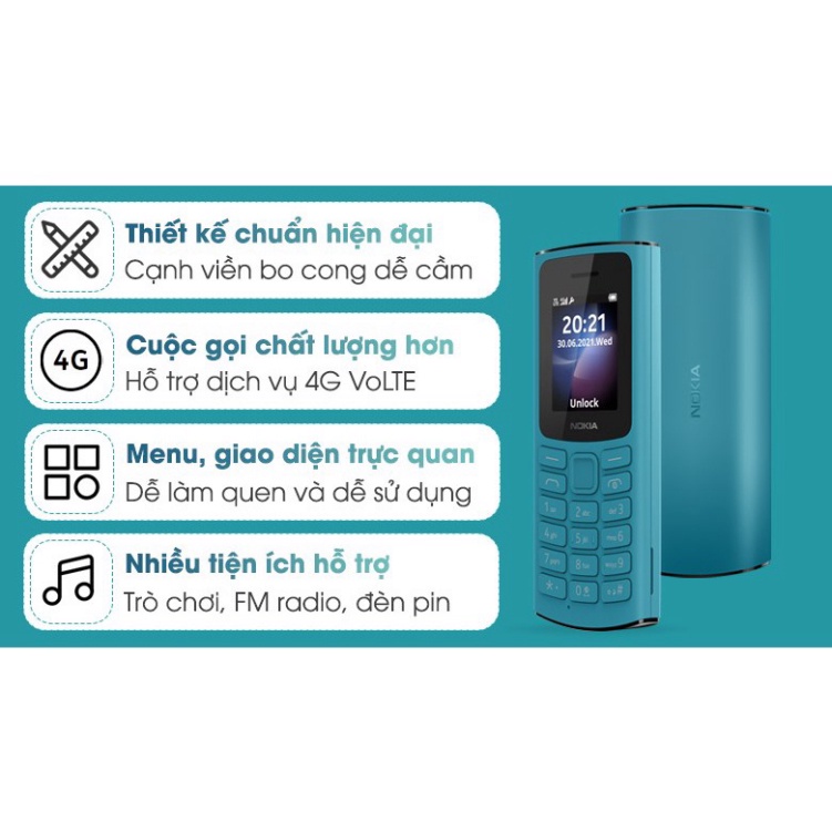 Điện Thoại Nokia 105(2021) 4G 2 Sim, Pin Khủng, Loa To, Sóng Khỏe - BH 12 Tháng