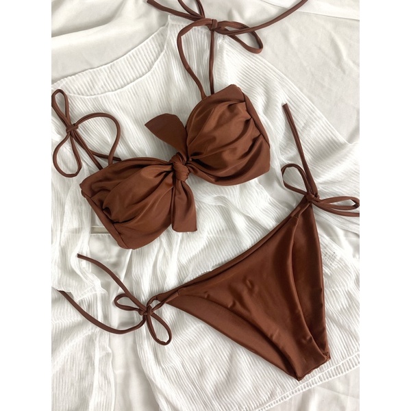 Bikini đồ bơi nữ 2 mảnh cột nơ màu tím mộng mơ