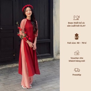 Áo dài cách tân nữ xưa phối hai màu dây buộc sau lưng