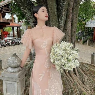 Áo voan 4 tà tay cánh tiên hoạ tiết kết 100% thủ công chất voan 4 tà mềm
