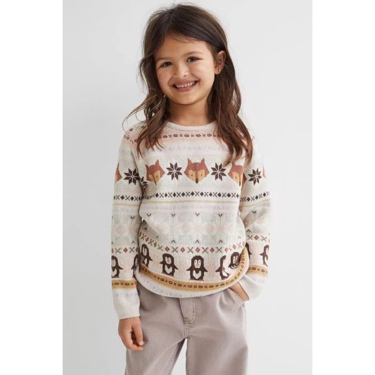 Áo len bé gái chim cánh cụt Hm xuất