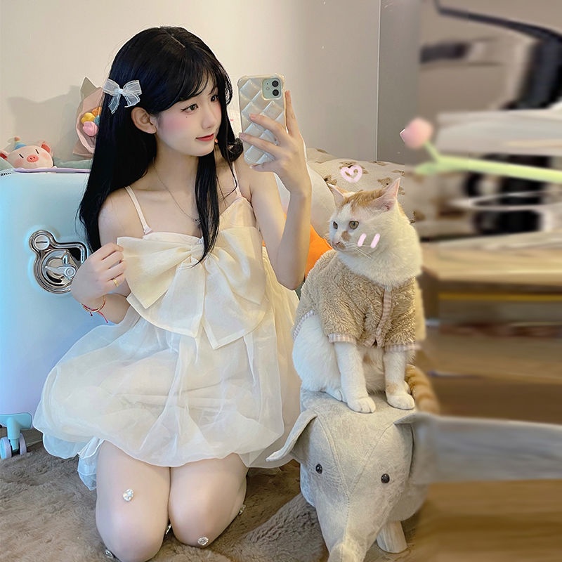 Đầm Hai Dây Mùa Hè 2023 Đính Nơ To Dễ Thương Cho Nữ