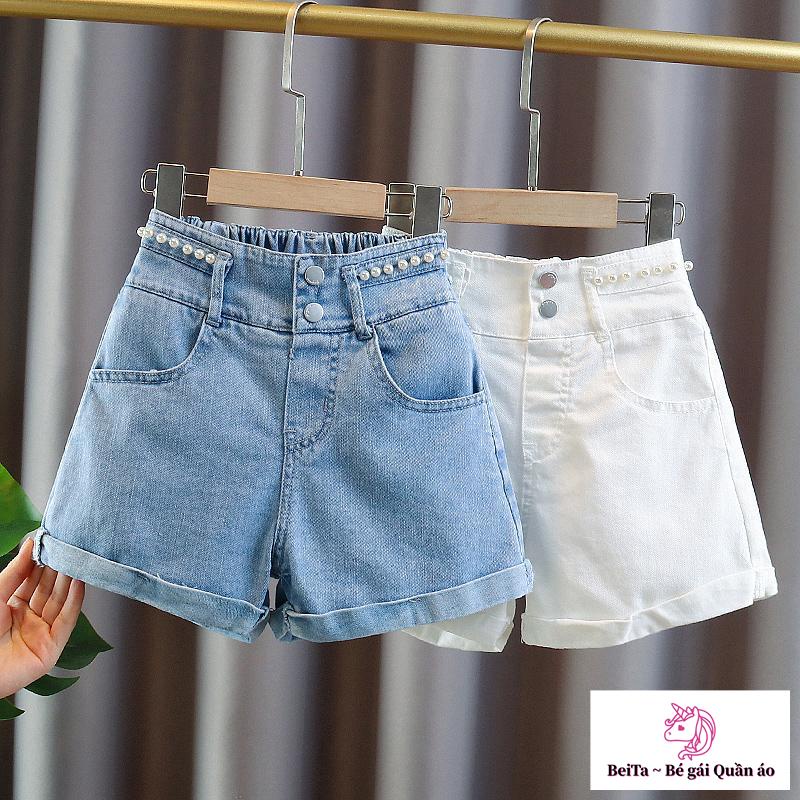 Quần Short Jean Mỏng Màu Trắng Phong Cách Mới 2023 Thời Trang Mùa Hè Cho Bé Gái