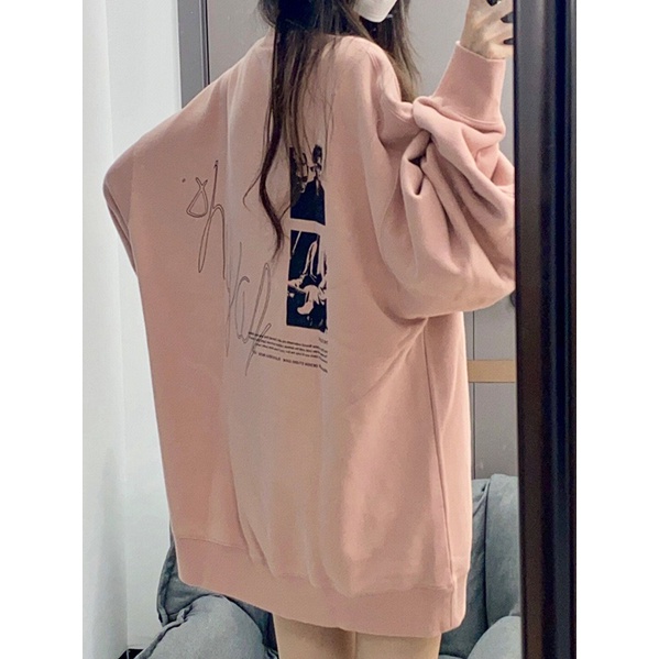 Jiashucheng Áo sweatshirt Cổ Tròn Dáng Rộng Lót Lông Cừu Dày Dặn Phong Cách Mỹ Thời Trang Thu Đông Cho Nữ