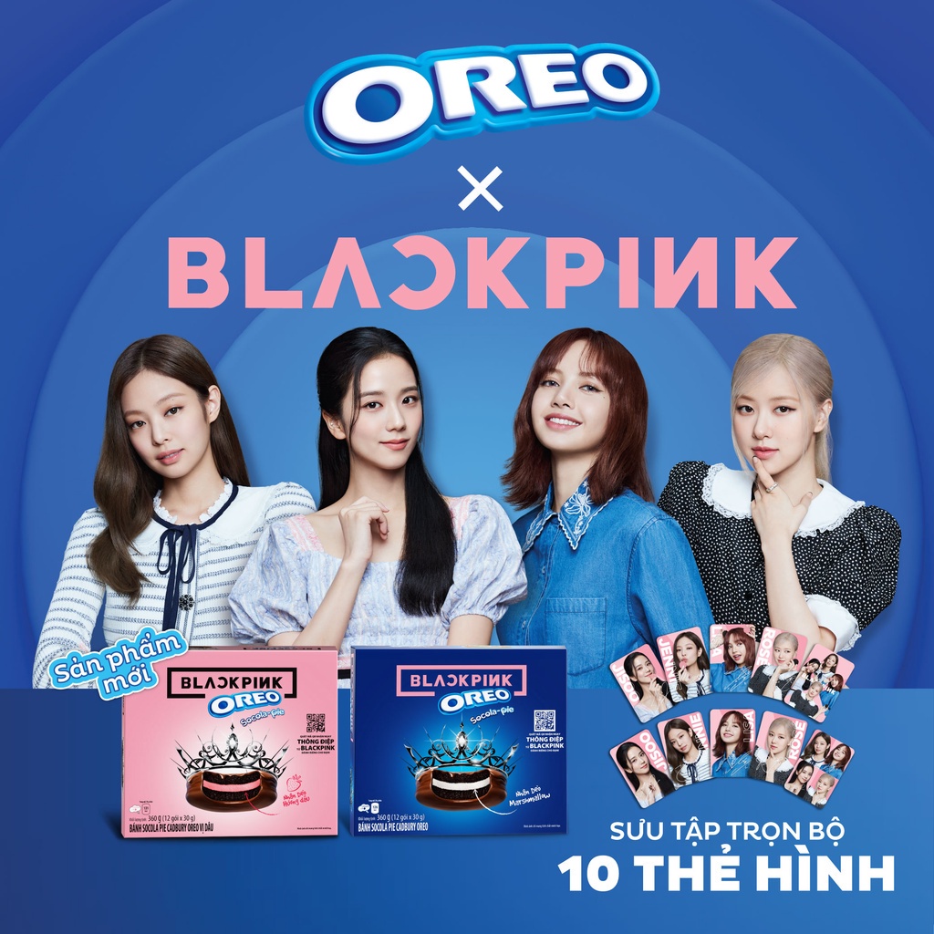 Bánh OREO Pie vị marshmallow và vị dâu, combo 2 hộp x 360g (Tặng kèm 4 thẻ hình BLACKPINK)