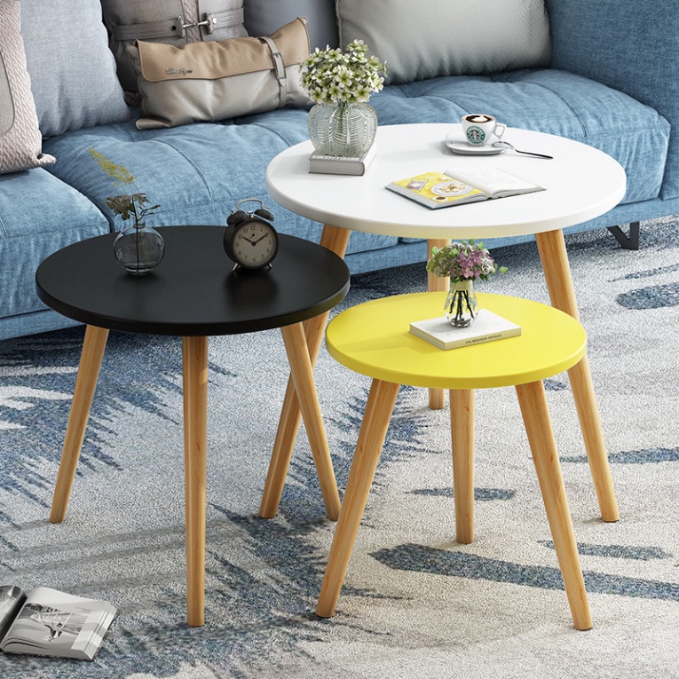 Bàn trà tròn sofa ngồi bệt chân gỗ tự nhiên, Bàn tròn cafe dùng làm decor phòng ngủ nhiều màu sắc Fang deco