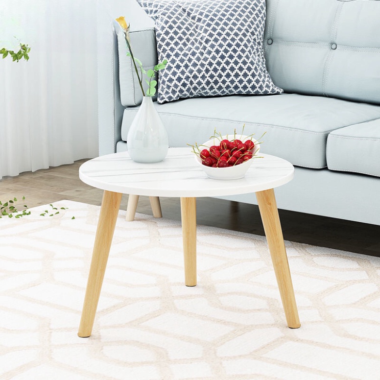 Bàn trà tròn sofa ngồi bệt chân gỗ tự nhiên, Bàn tròn cafe dùng làm decor phòng ngủ nhiều màu sắc Fang deco
