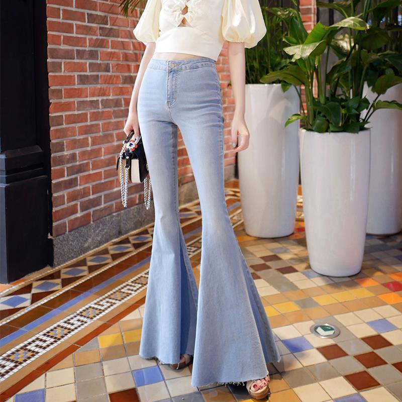 Jiashucheng Quần jeans Ống Loe Lớn Co Giãn Phong Cách Phương Tây Chất Lượng Cao