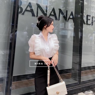 𝗩𝗶𝗱𝗲𝗼 𝗔̉𝗻𝗵 𝗧𝗵𝗮̣̂𝘁 ✔  Set sơmi Nơ Lụa Tay Bồng Mix phần chân váy Xẻ