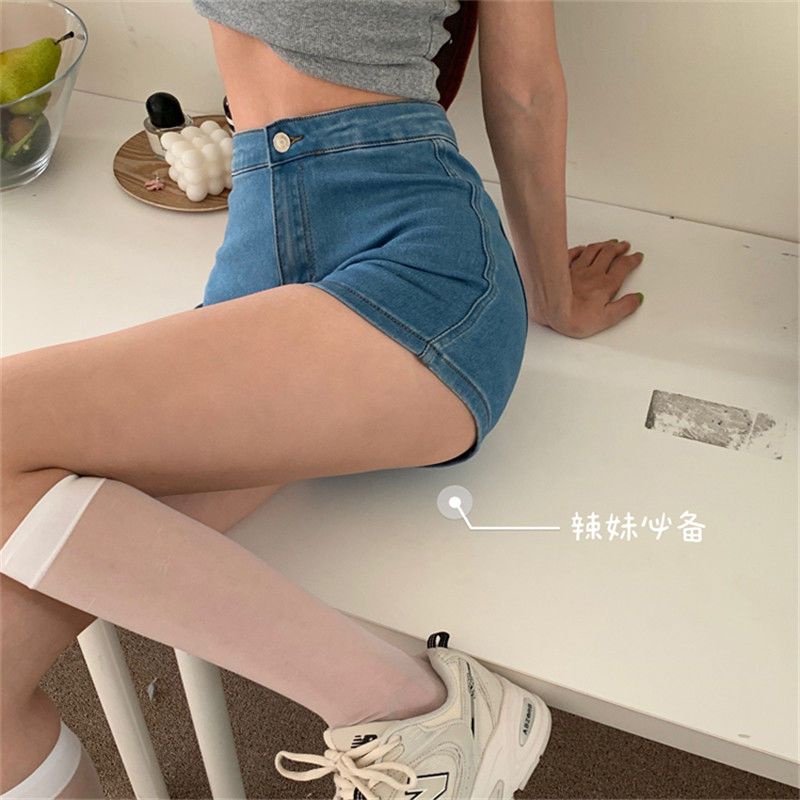 Jiashucheng Quần Short denim Dáng Ôm Nâng Hông Mặc Ngoài Trời Mùa Hè Cho Phụ Nữ Trung Niên