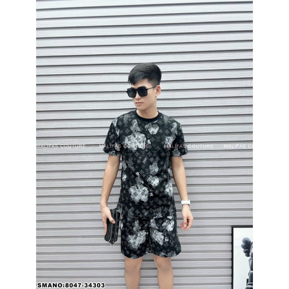 F2 Bộ Quần Áo Nam Mùa Hè Vân Lv Nhung Mềm Mịn Thoáng Mát Thời Trang Hè Cho Nam