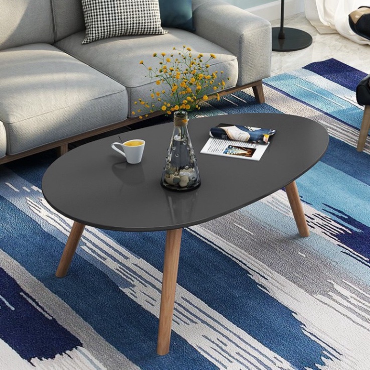 Bàn trà hình trứng chân gỗ tự nhiên decor phong cách hiện đại, Bàn trà sofa hình trứng chân gỗ sồi chắc chắn Candy Decor