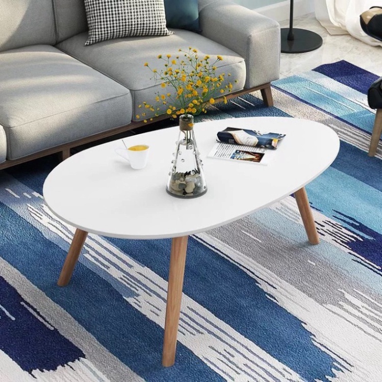 Bàn trà hình trứng chân gỗ tự nhiên decor phong cách hiện đại, Bàn trà sofa hình trứng chân gỗ sồi chắc chắn Candy Decor