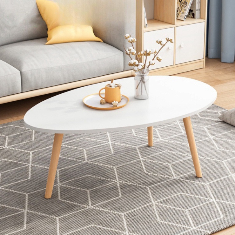 Bàn trà hình trứng chân gỗ tự nhiên decor phong cách hiện đại, Bàn trà sofa hình trứng chân gỗ sồi chắc chắn Candy Decor