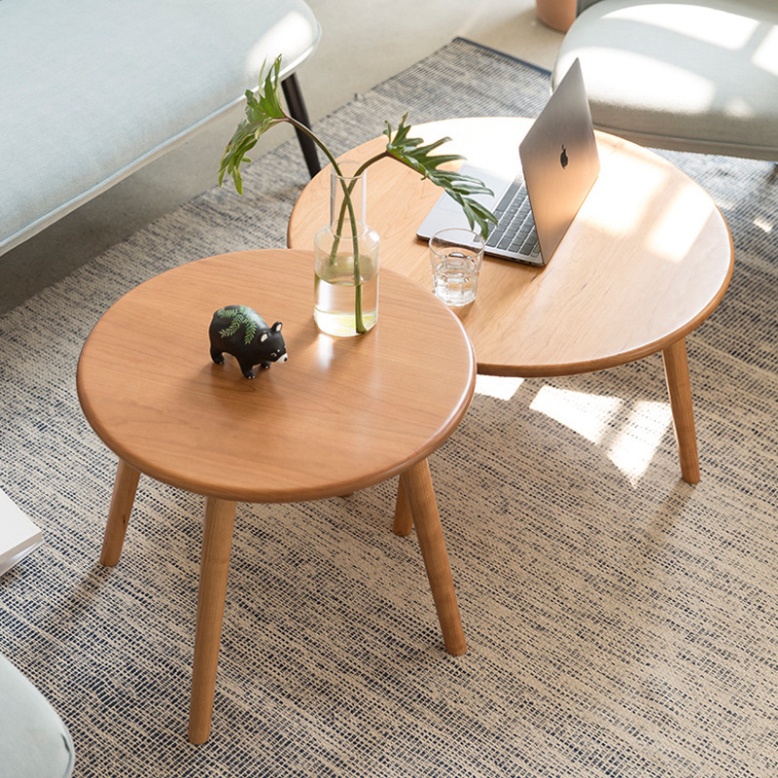 Bàn tròn cafe ngồi bệt chân gỗ tự nhiên chắc chắn, Bàn tròn sofa decor trang trí phòng khách tiện ích Candy Decor