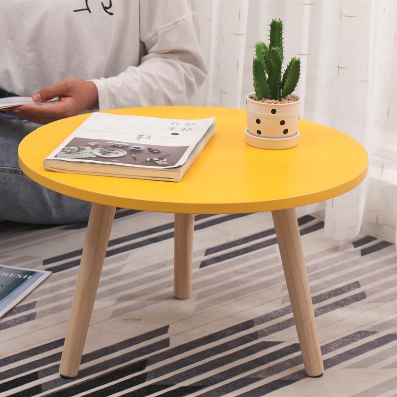 Bàn tròn cafe ngồi bệt chân gỗ tự nhiên chắc chắn, Bàn tròn sofa decor trang trí phòng khách tiện ích Candy Decor