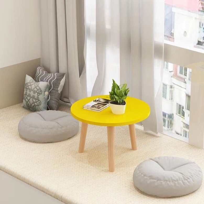 Bàn tròn cafe ngồi bệt chân gỗ tự nhiên chắc chắn, Bàn tròn sofa decor trang trí phòng khách tiện ích Candy Decor