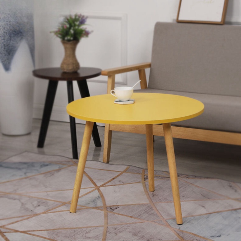 Bàn tròn cafe ngồi bệt chân gỗ tự nhiên chắc chắn, Bàn tròn sofa decor trang trí phòng khách tiện ích Candy Decor