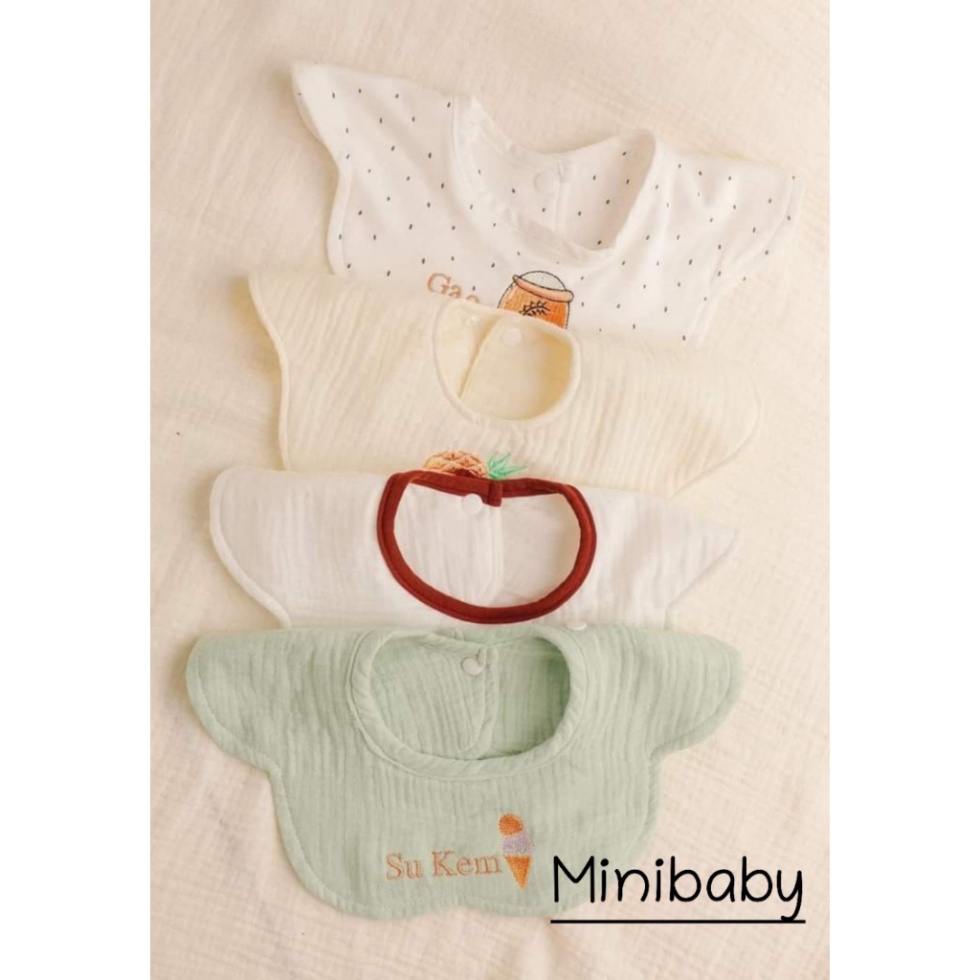 Yếm hình hoa Thêu Tên Bé Theo Yêu Cầu vải Xô Muslin 5 lớp nhiều họa tiết cho bé từ 0 - 2.5y
