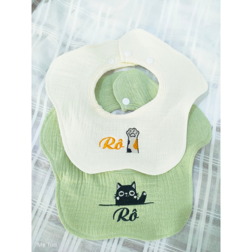 Yếm hình hoa Thêu Tên Bé Theo Yêu Cầu vải Xô Muslin 5 lớp nhiều họa tiết cho bé từ 0 - 2.5y